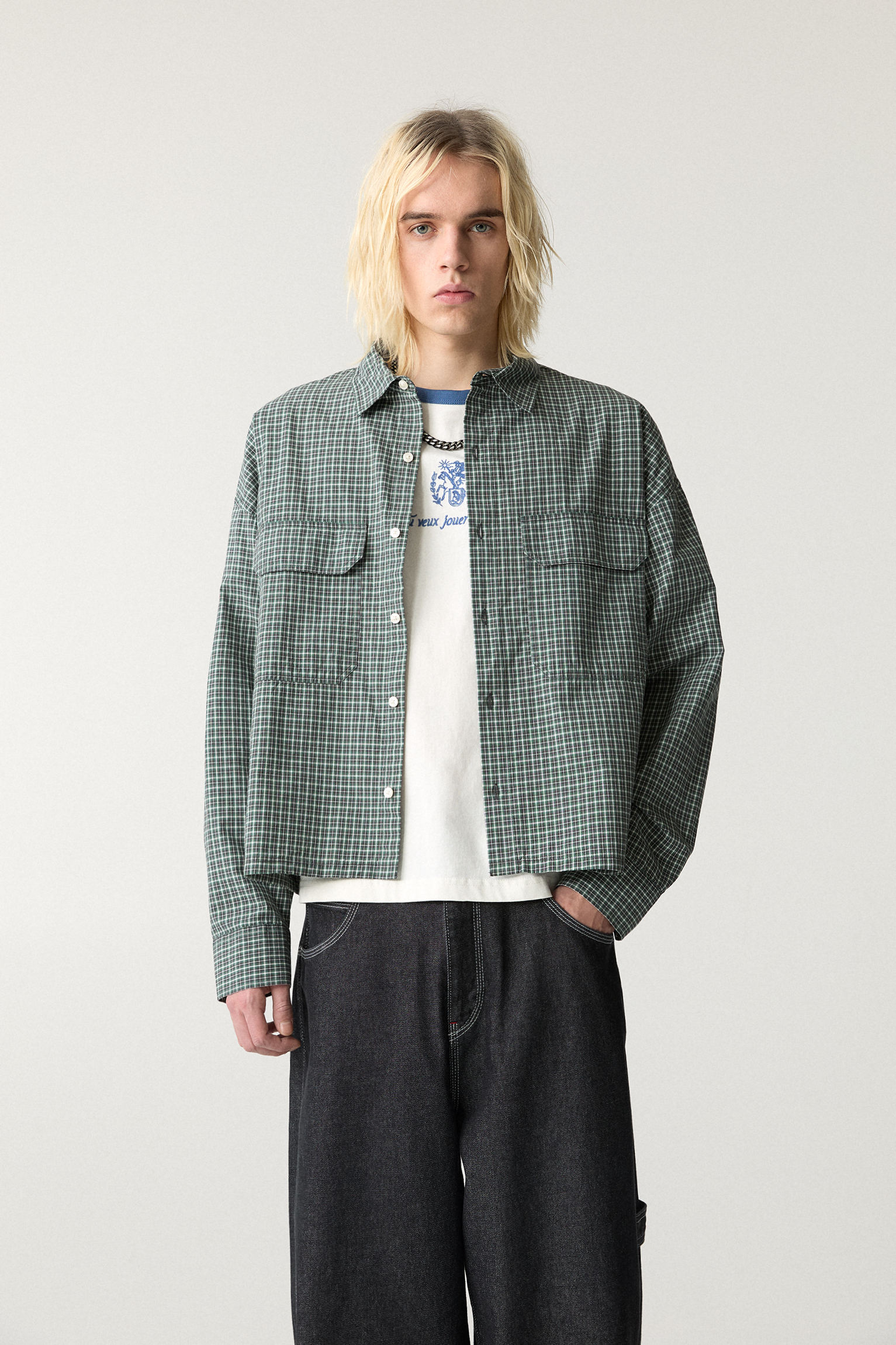 Camisa Cropped Pull & Bear a Cuadros