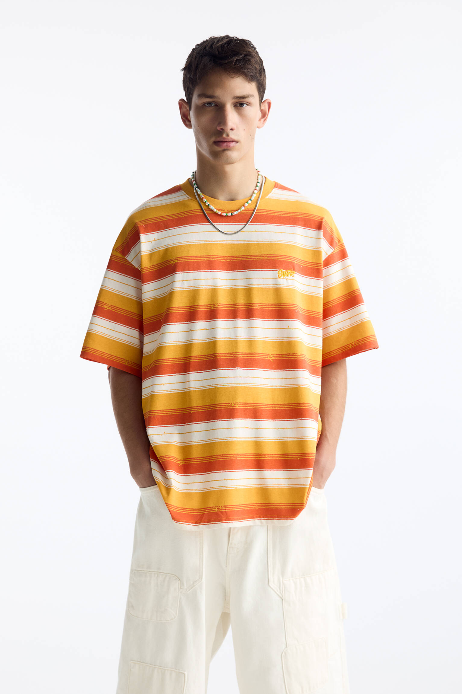 Pull & Bear T-Shirt Franjas Naranja