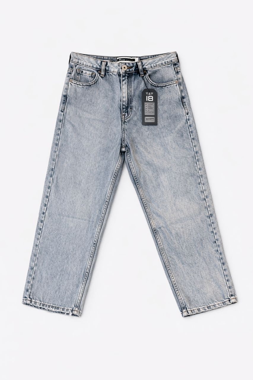 Pantalón Jean Baggy Gris Claro "Acid Wash Ripped"
