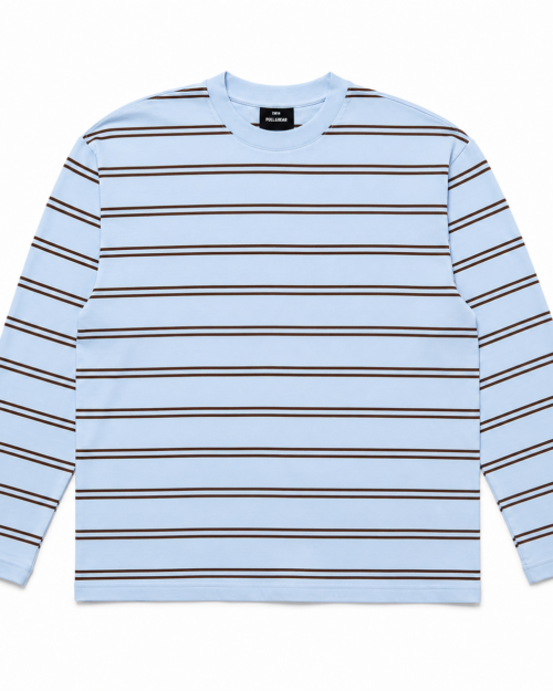 Camiseta de Manga Larga Azul Celeste a Rayas Pull&Bear